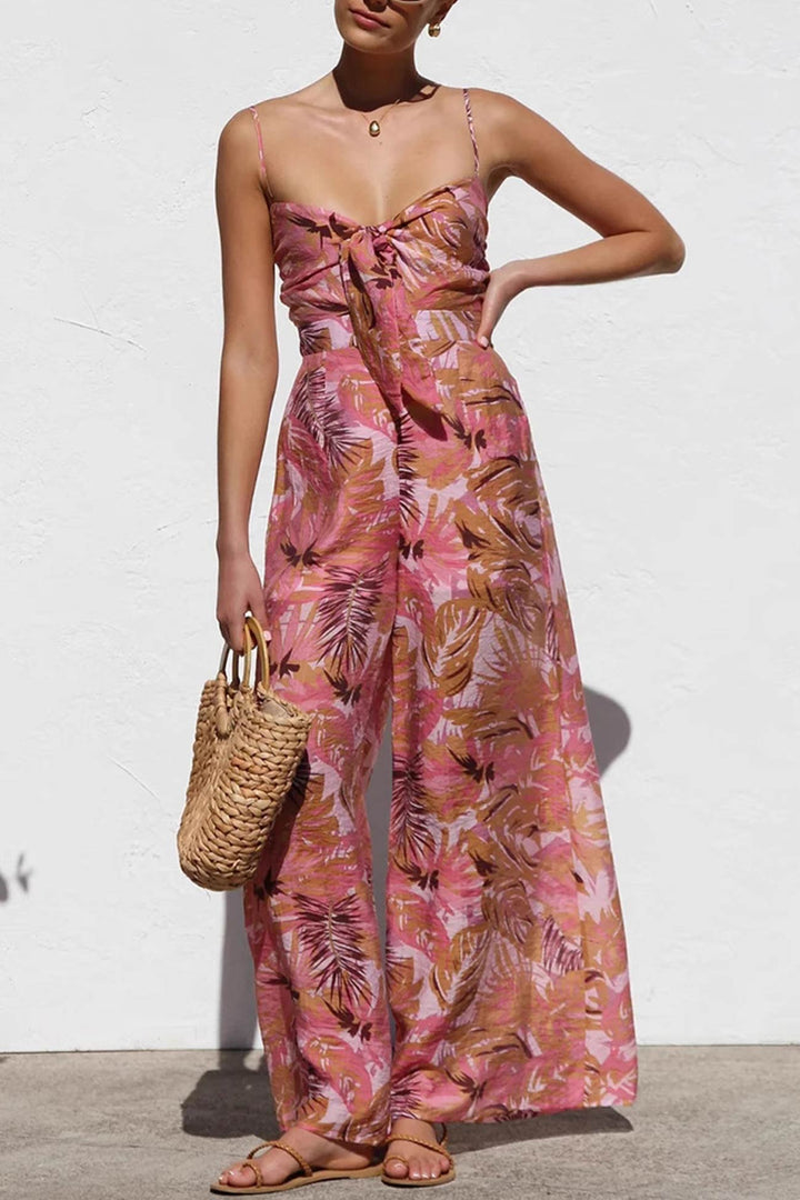 Nina – Gebloemde Jumpsuit met Strikdetail en Spaghettibandjes