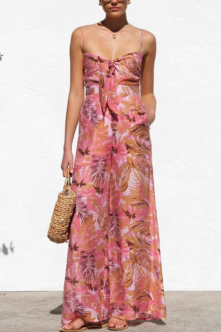 Nina – Gebloemde Jumpsuit met Strikdetail en Spaghettibandjes