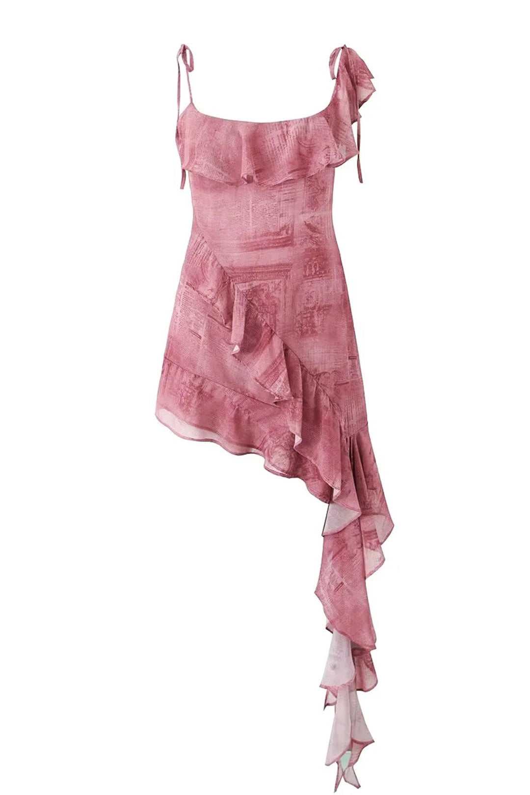 Loïs – Bedrukte Mini-jurk met Ruches en Strikbandjes