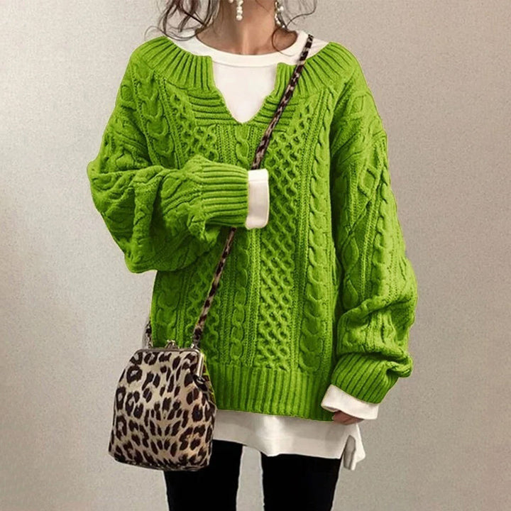 Maren | Oversized kabelgebreide herfsttrui voor dames van katoenmix met ronde hals en lange mouwen