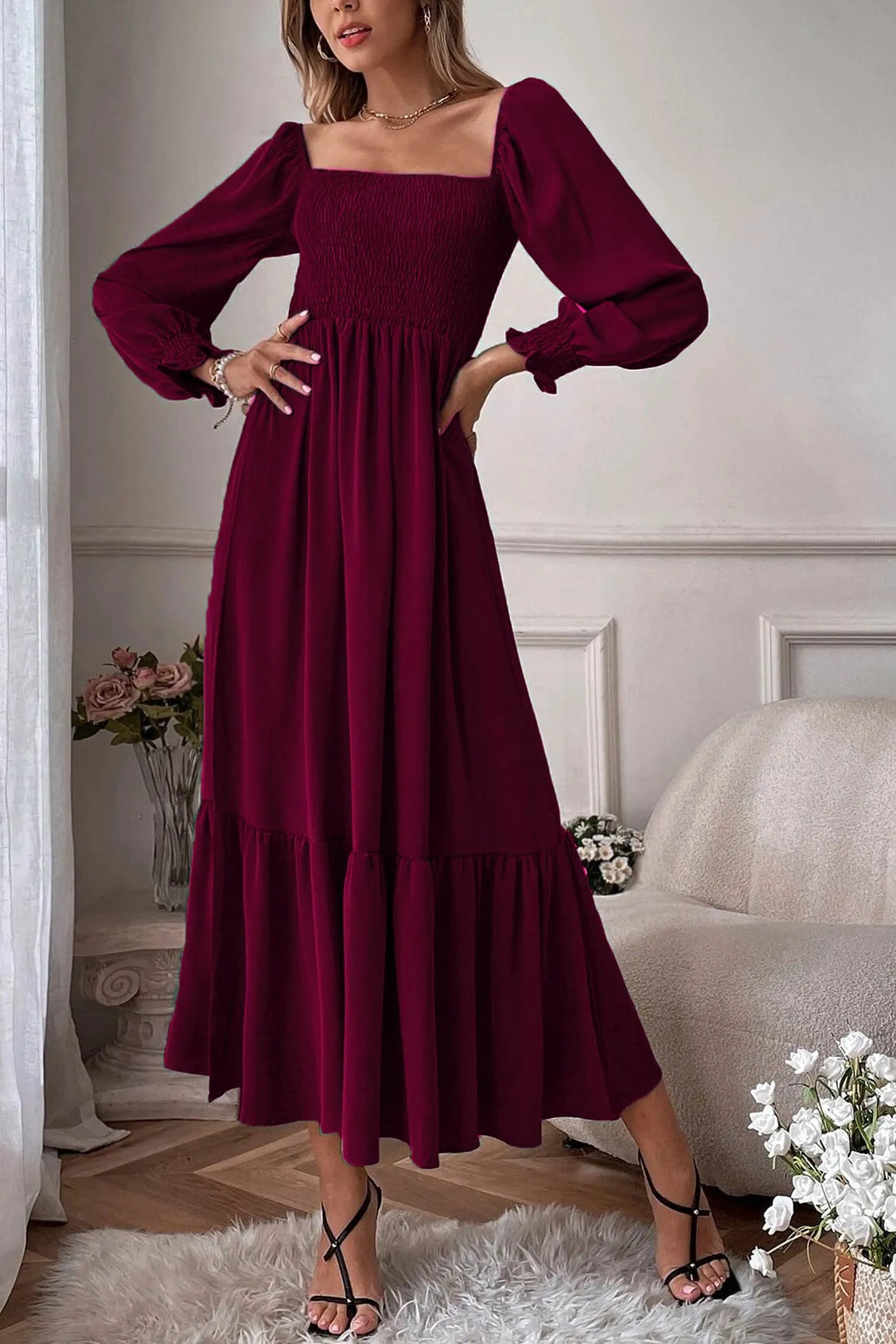 Maureen – Twee-Delige Set met Smock Top en Midi Rok