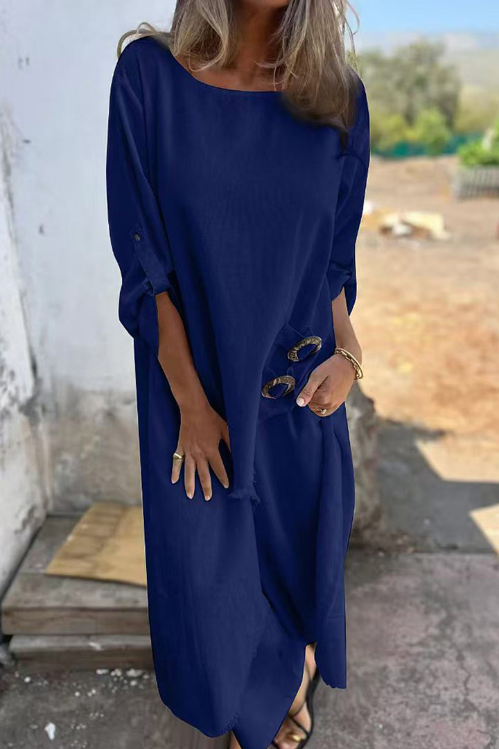 Veerle – Two-Piece Set met Ruwe Zoom en Asymmetrische Tuniek