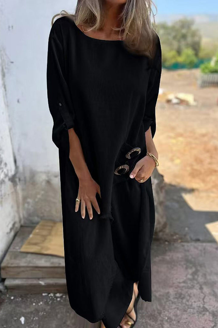 Veerle – Two-Piece Set met Ruwe Zoom en Asymmetrische Tuniek