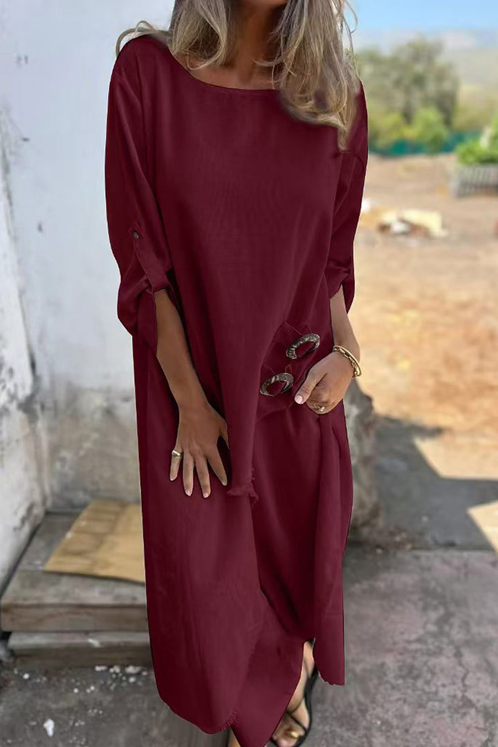 Veerle – Two-Piece Set met Ruwe Zoom en Asymmetrische Tuniek