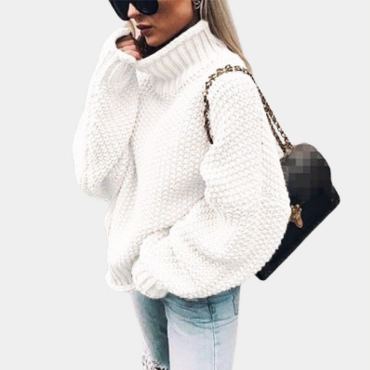 Camille | Dikke ademende gebreide acryl herfsttrui voor dames met colkraag en oversized pasvorm