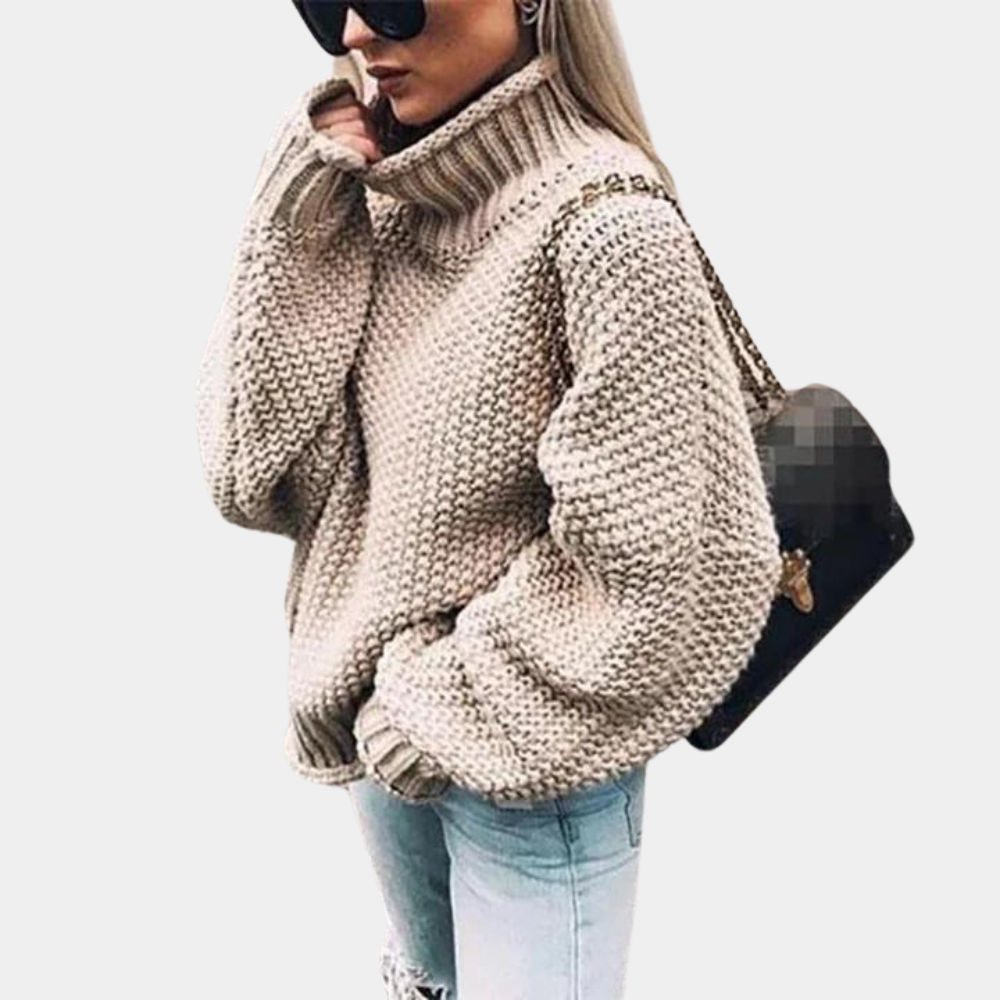 Camille | Dikke ademende gebreide acryl herfsttrui voor dames met colkraag en oversized pasvorm