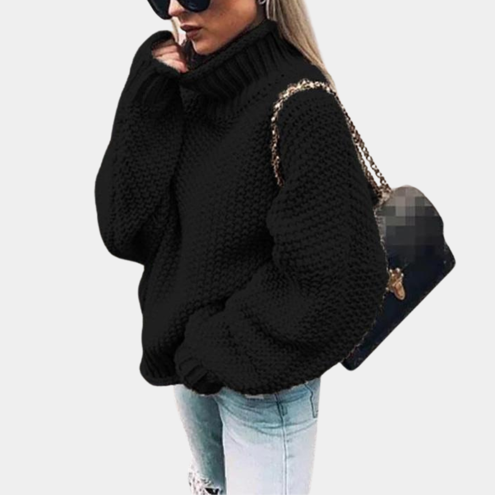 Camille | Dikke ademende gebreide acryl herfsttrui voor dames met colkraag en oversized pasvorm