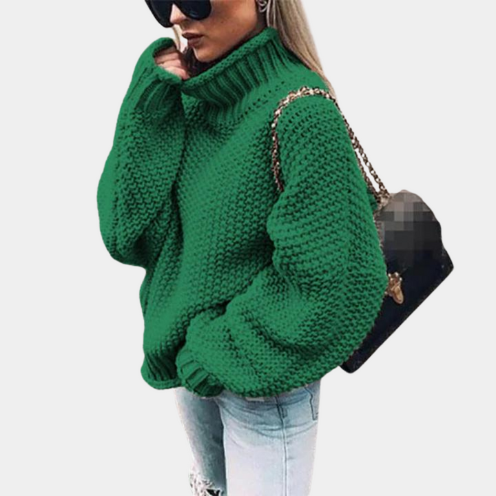 Camille | Dikke ademende gebreide acryl herfsttrui voor dames met colkraag en oversized pasvorm