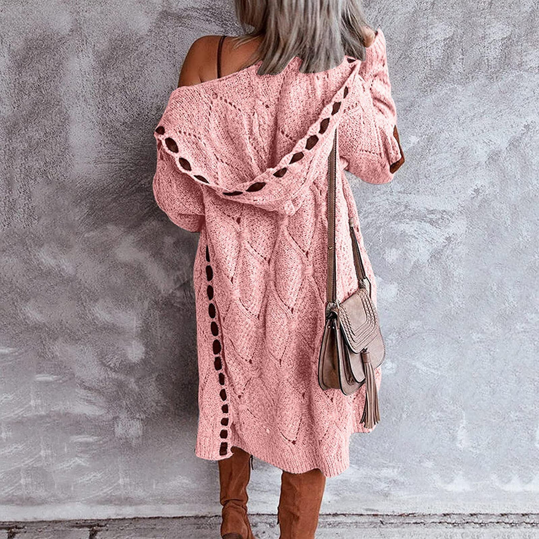 Elodie - Lang Gebreid Vest met Capuchon - Oversized & Warm met Elleboogstukken