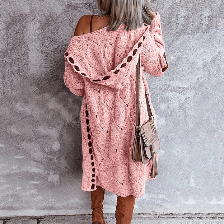 Elodie - Lang Gebreid Vest met Capuchon - Oversized & Warm met Elleboogstukken