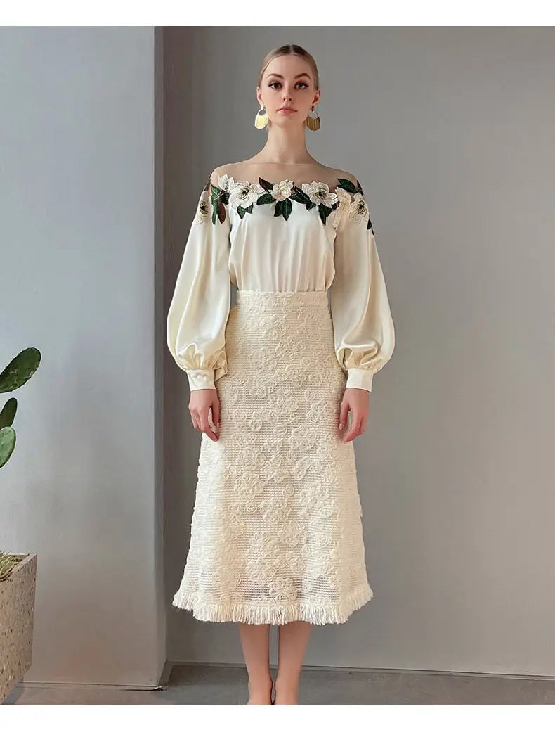 Mira Dames Bloemenblouse – Stijlvolle off-shoulder blouse met lange mouwen