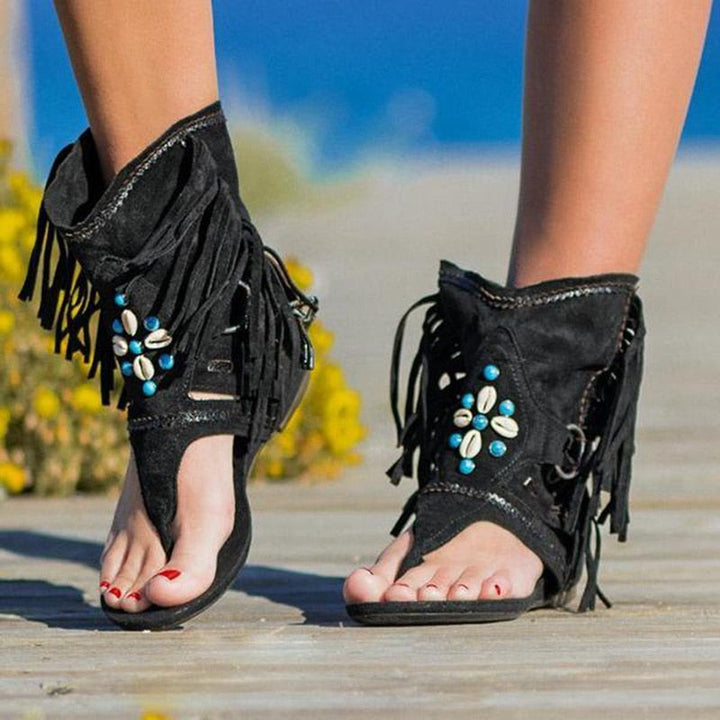 Elena - Dames Vintage Franje Sandalen