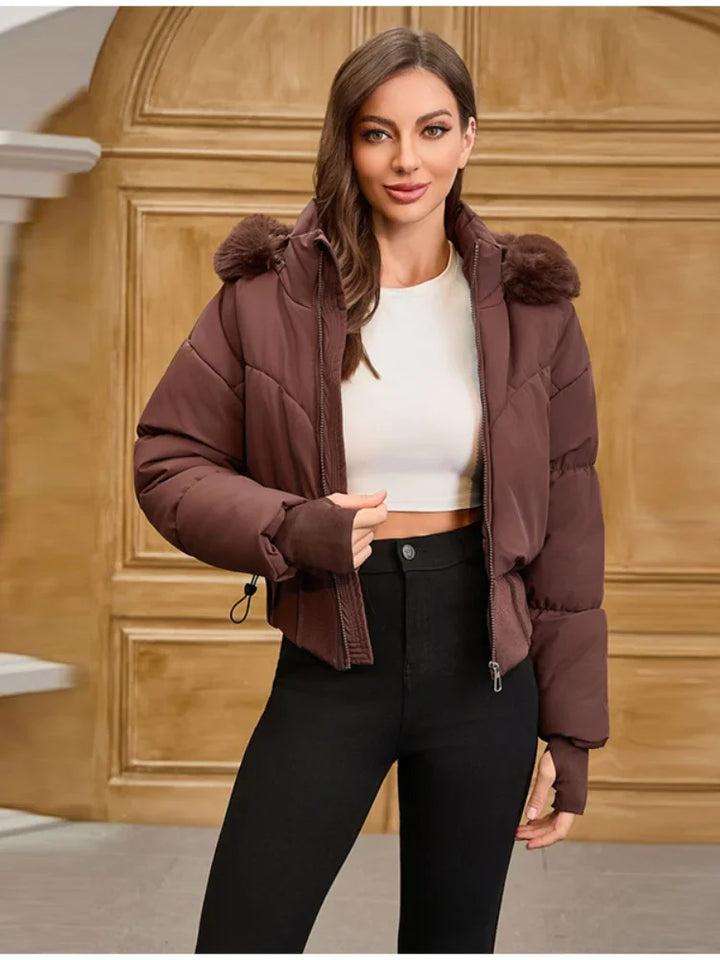 Maëlle | Korte winterjas met capuchon en bontkraag voor dames