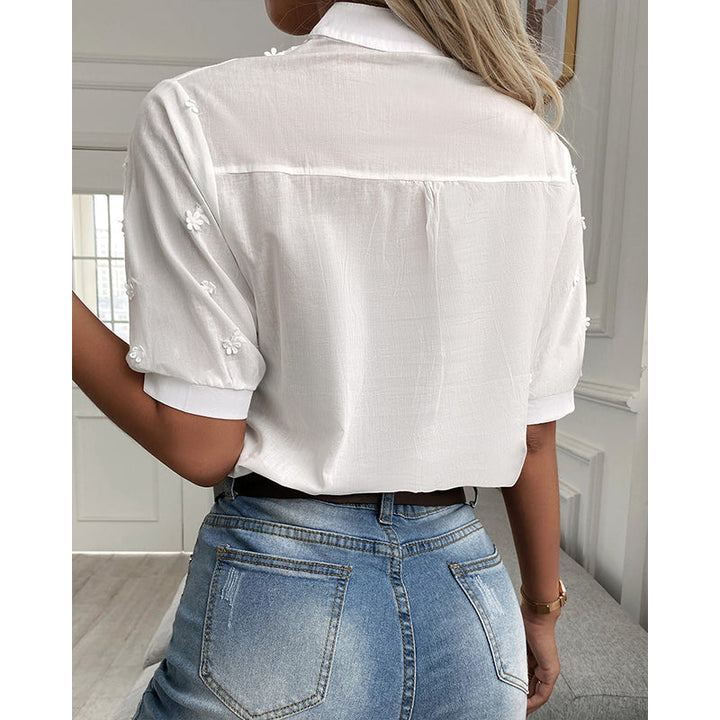 Celeste Dames Blouse – Zomerblouse van kant met korte mouwen en V-hals