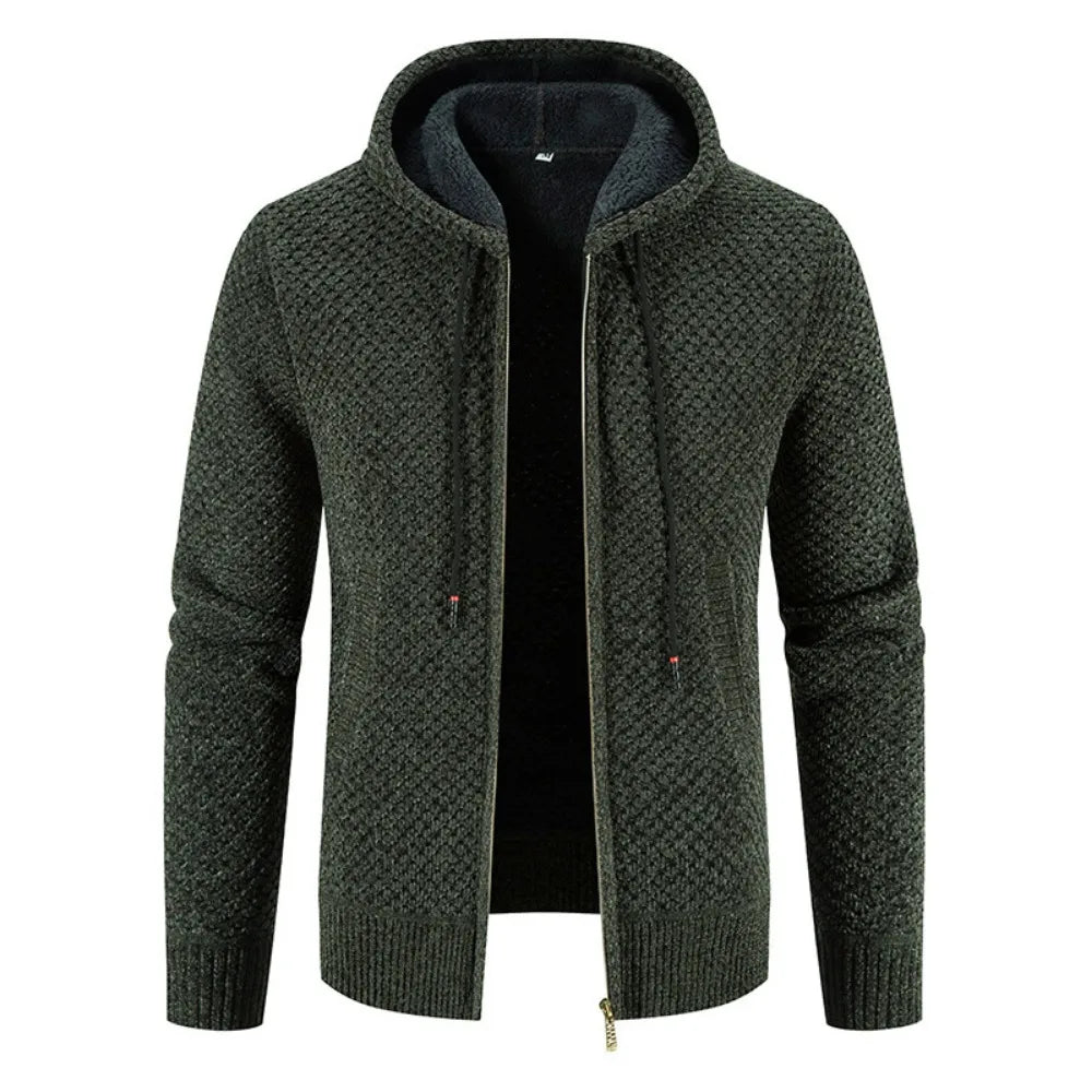 Lucien | Extra warm fleecegevoerde herfst cardigan voor heren met grof breipatroon en stoere uitstraling