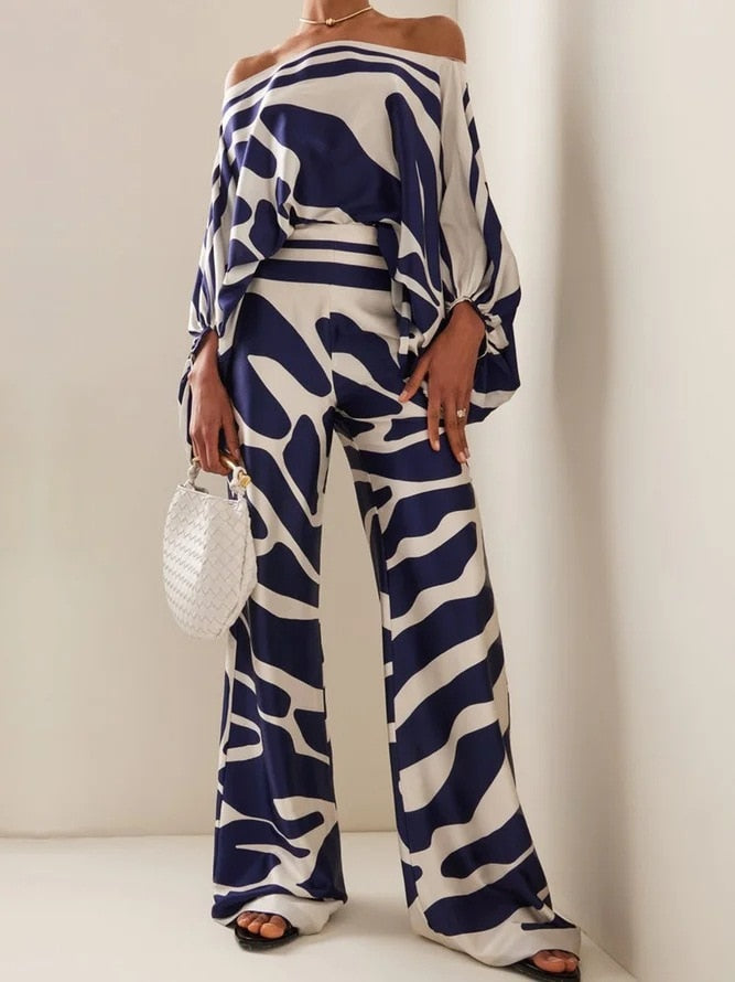Eva - Dames Tweedelige Set - Blote Schouders en Print
