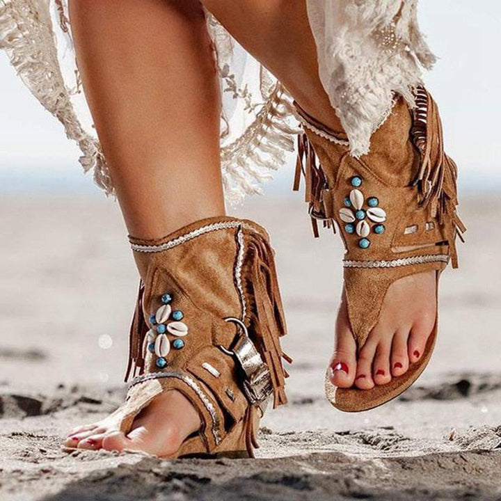 Elena - Dames Vintage Franje Sandalen