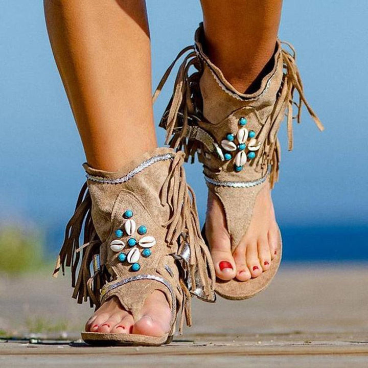 Elena - Dames Vintage Franje Sandalen