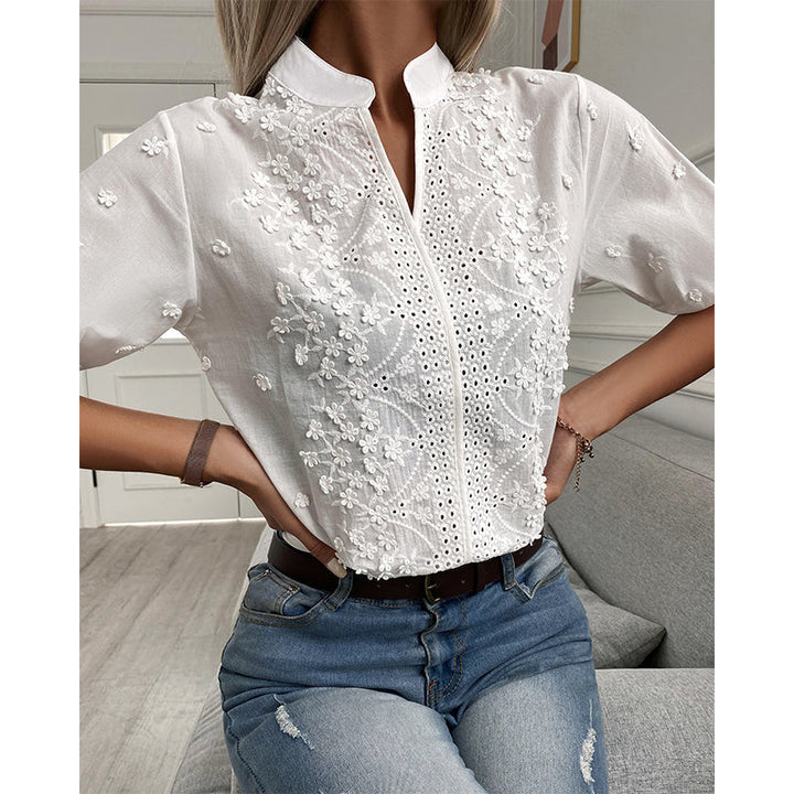 Celeste Dames Blouse – Zomerblouse van kant met korte mouwen en V-hals