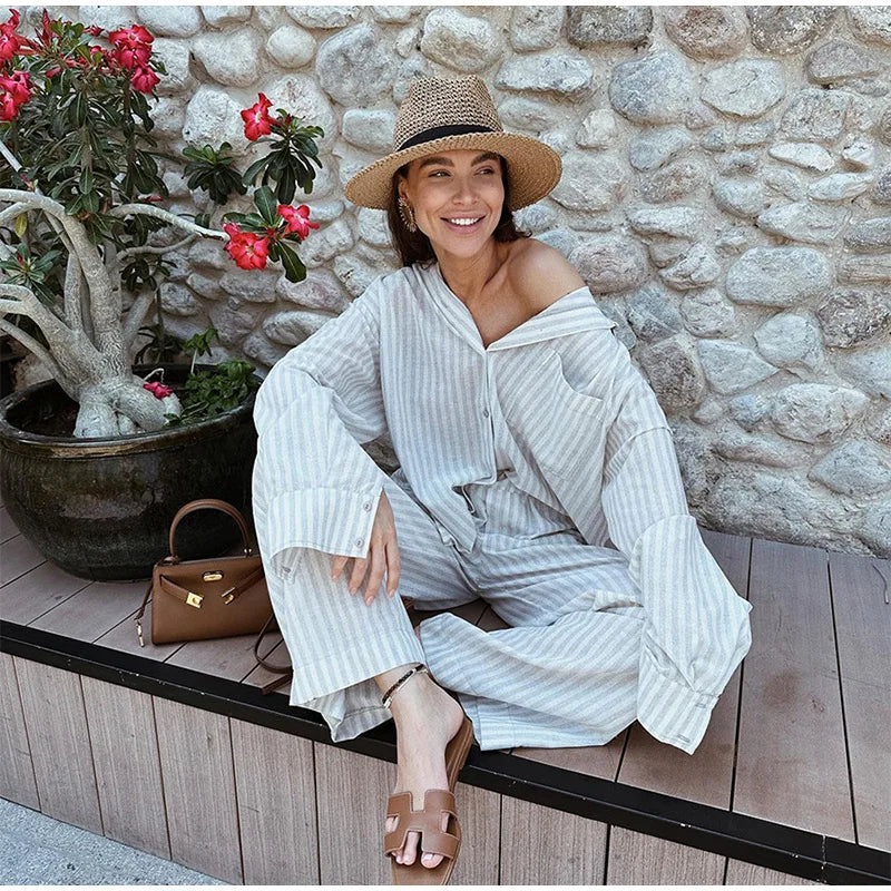 Giselle - Dames Gestreepte Zomer Set - Frisse en Modieuze Tweedelige Outfit