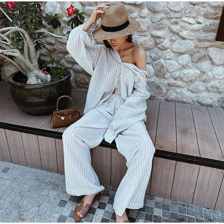 Giselle - Dames Gestreepte Zomer Set - Frisse en Modieuze Tweedelige Outfit