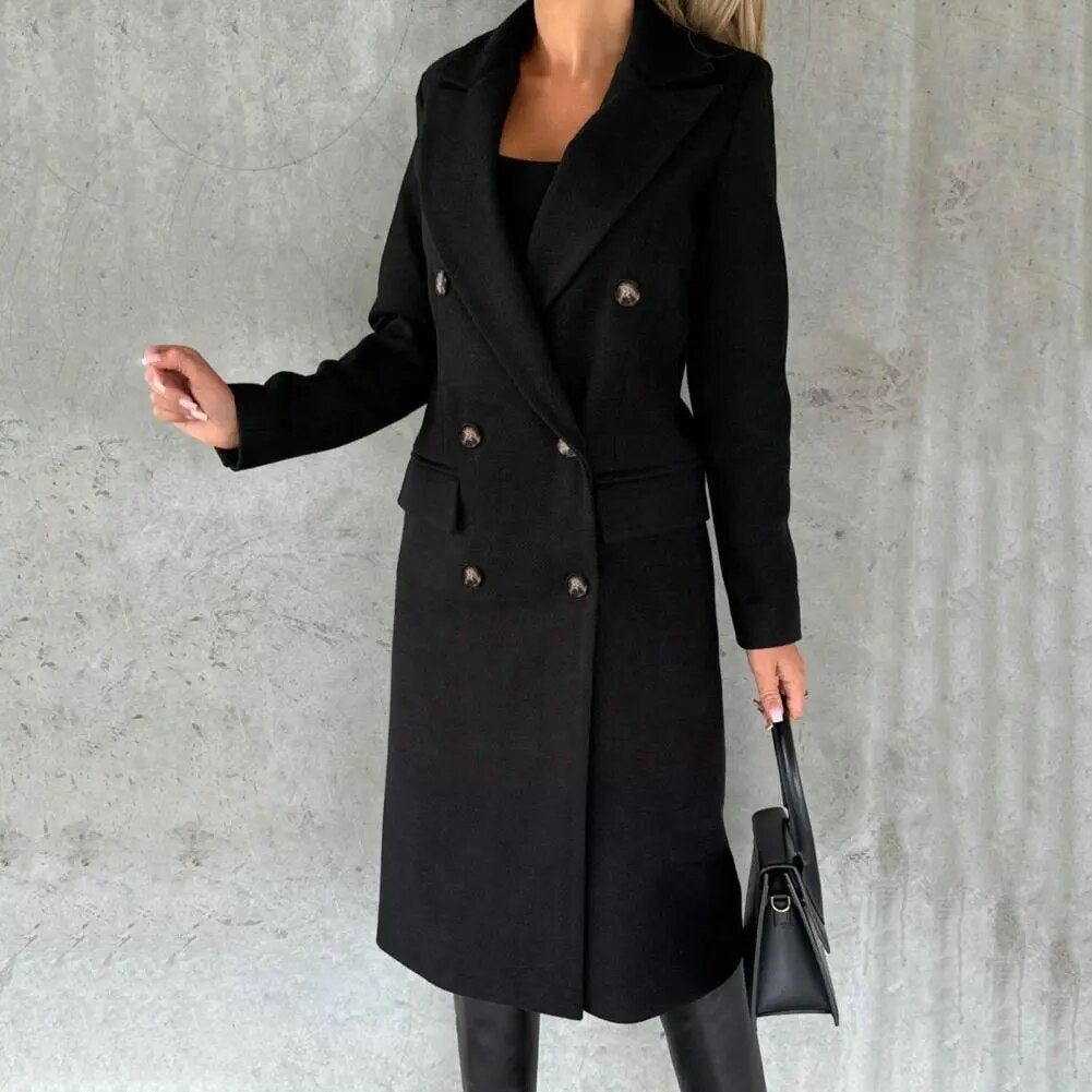 Celeste | Warme elegante wollen herfstjas voor vrouwen met double-breasted silhouet