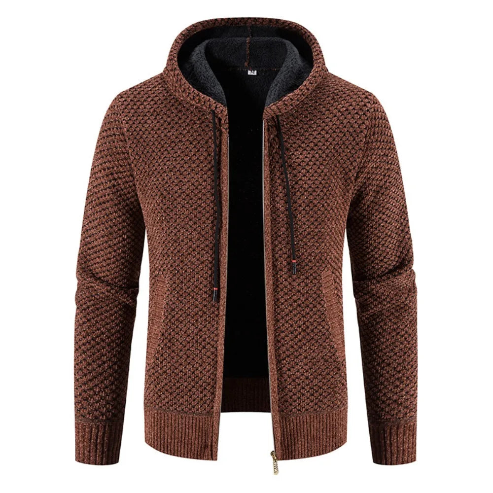 Lucien | Extra warm fleecegevoerde herfst cardigan voor heren met grof breipatroon en stoere uitstraling