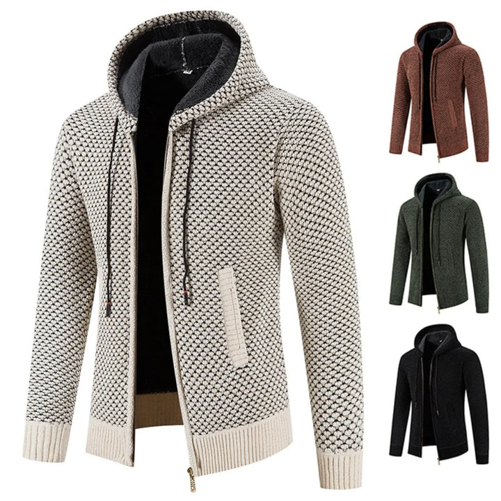 Lucien | Extra warm fleecegevoerde herfst cardigan voor heren met grof breipatroon en stoere uitstraling