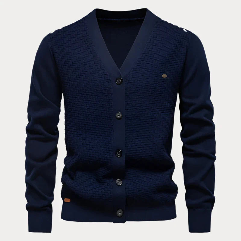 Olivier | Zachte ademende katoenmix herfst cardigan voor heren met V-hals en klassieke knoopsluiting