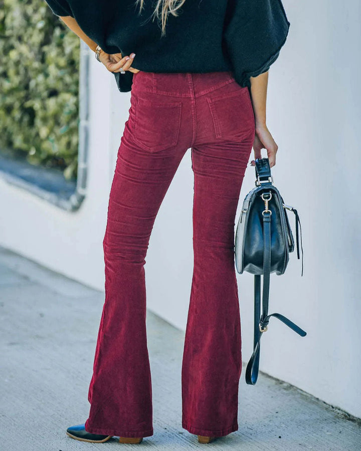 Sophie | Comfortabele stretch corduroy herfst flare broek voor dames met elegante pasvorm