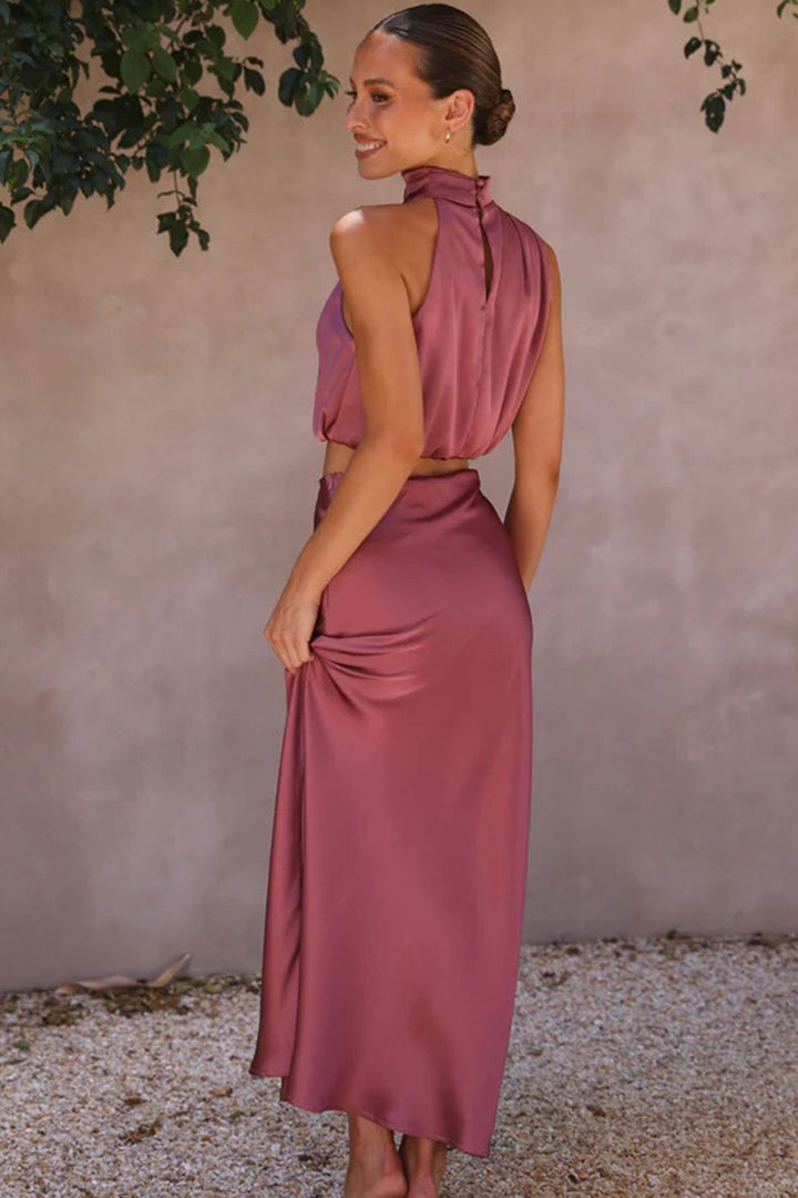 Madelief – Satijnen Two-Piece Set met Hoge Taille en Midi Rok