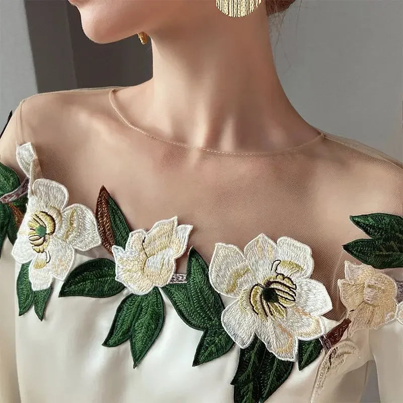 Mira Dames Bloemenblouse – Stijlvolle off-shoulder blouse met lange mouwen