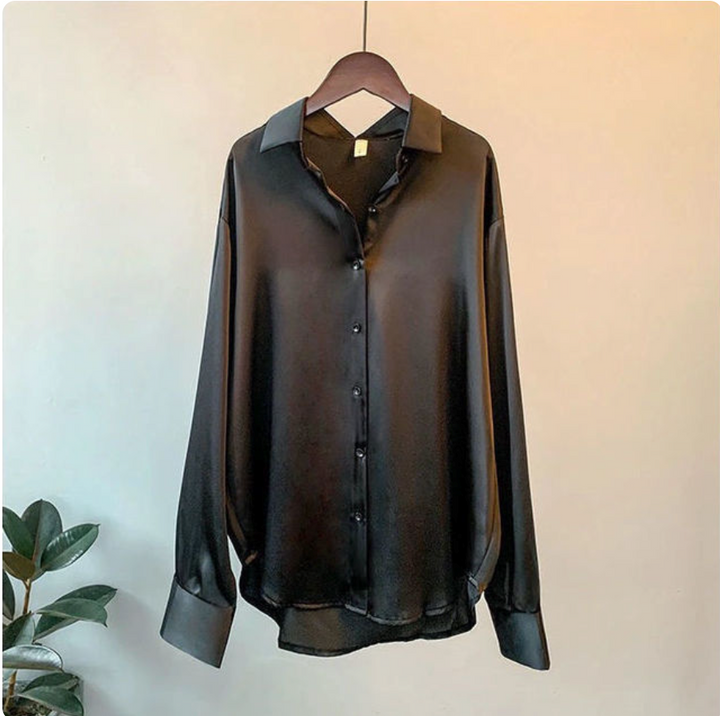 Elena Damesblouse – Zijdeachtige Blouse met Knoopsluiting en Lange Mouwen
