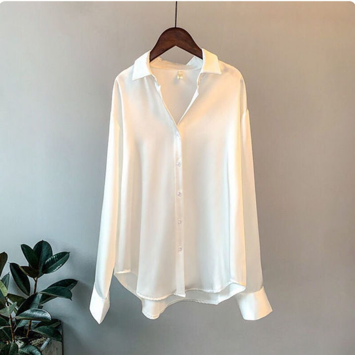 Elena Damesblouse – Zijdeachtige Blouse met Knoopsluiting en Lange Mouwen