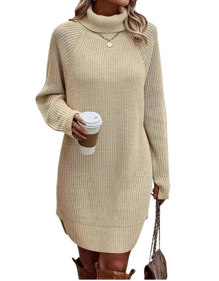 Livia | Zachte gebreide acryl herfstjurk voor vrouwen met colkraag en comfortabele pasvorm