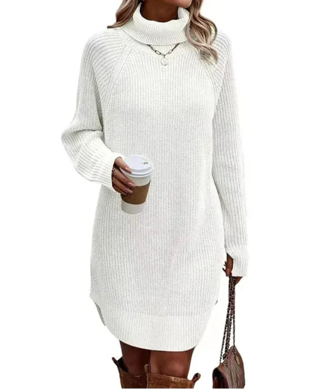 Livia | Zachte gebreide acryl herfstjurk voor vrouwen met colkraag en comfortabele pasvorm