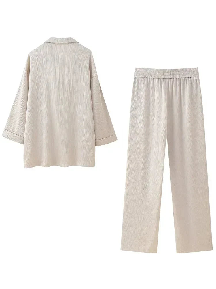 Anouk - Dames Beige Casual Losse Tweedelige Set - Comfortabel en Veelzijdig