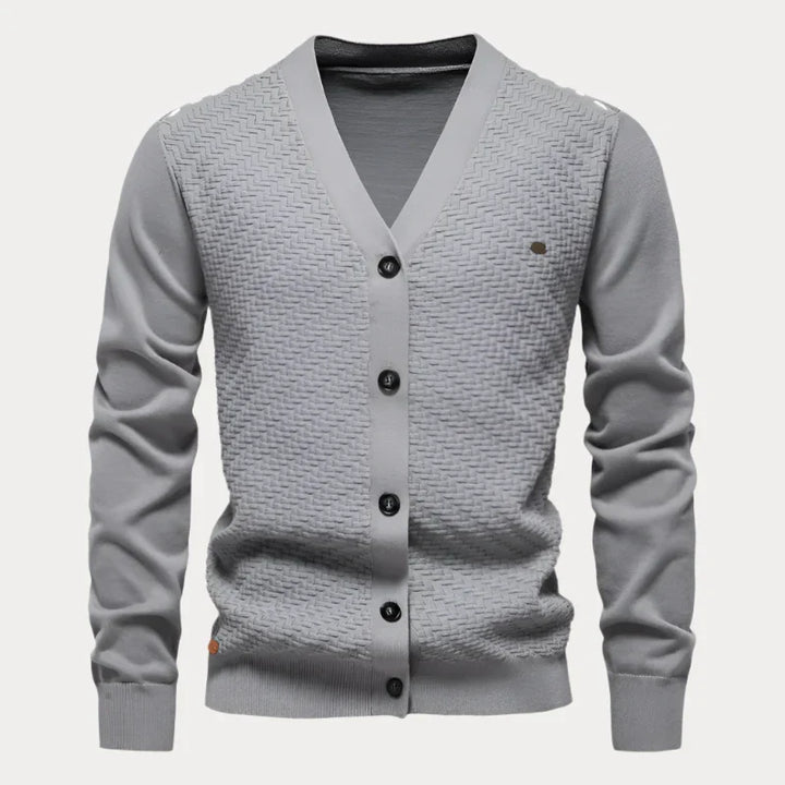 Olivier | Zachte ademende katoenmix herfst cardigan voor heren met V-hals en klassieke knoopsluiting