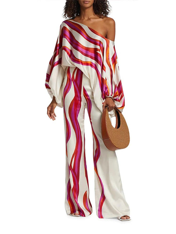 Eva - Dames Tweedelige Set - Blote Schouders en Print