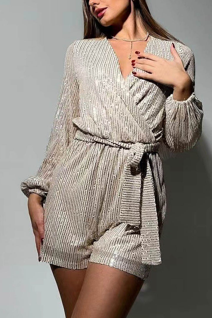 Jill – Pailletten Romper met Striksluiting en V-Hals
