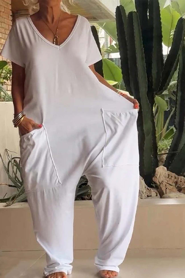 Sien – Baggy Jumpsuit met V-Hals en Zakken