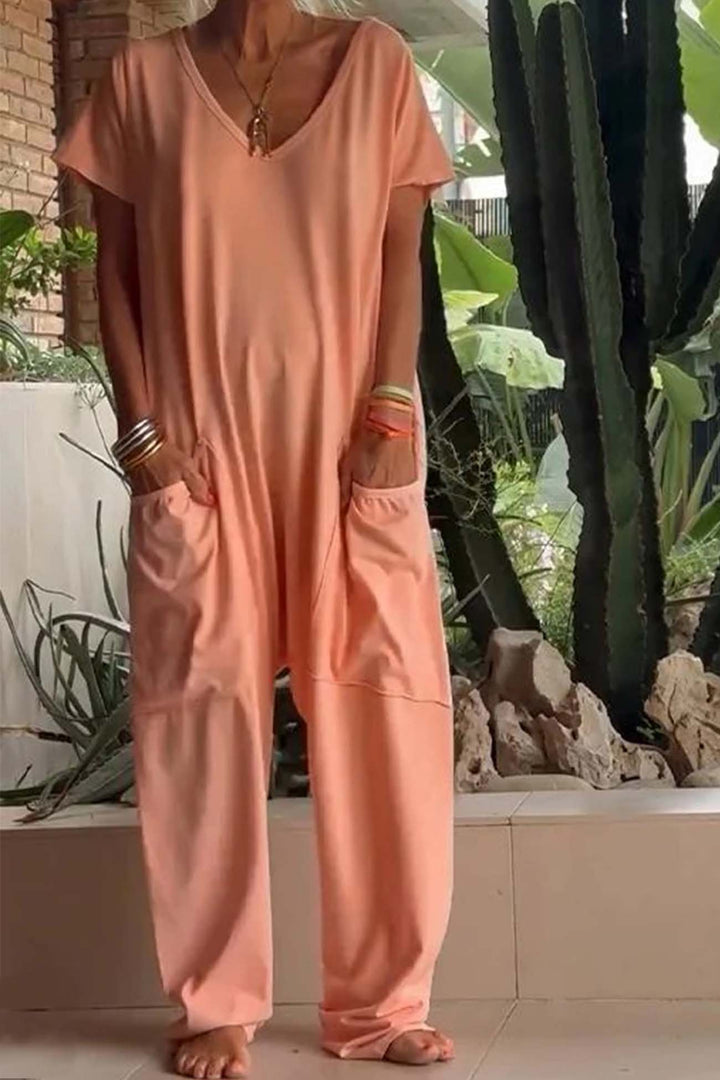 Sien – Baggy Jumpsuit met V-Hals en Zakken