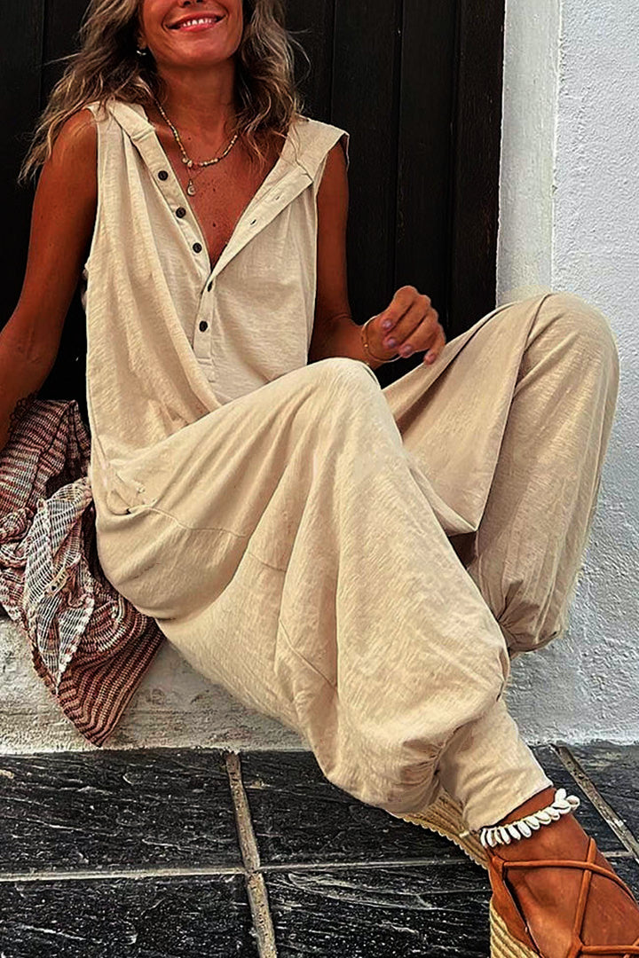 Bo – Mouwloze Hoodie Jumpsuit met Knoopsluiting