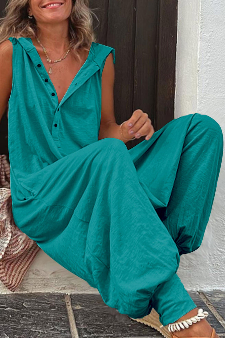 Bo – Mouwloze Hoodie Jumpsuit met Knoopsluiting