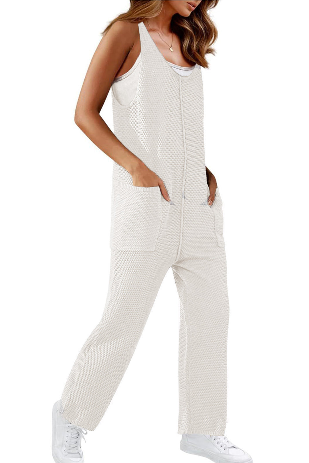 Isa – Mouwloze Overalls met U-Hals en Zakken