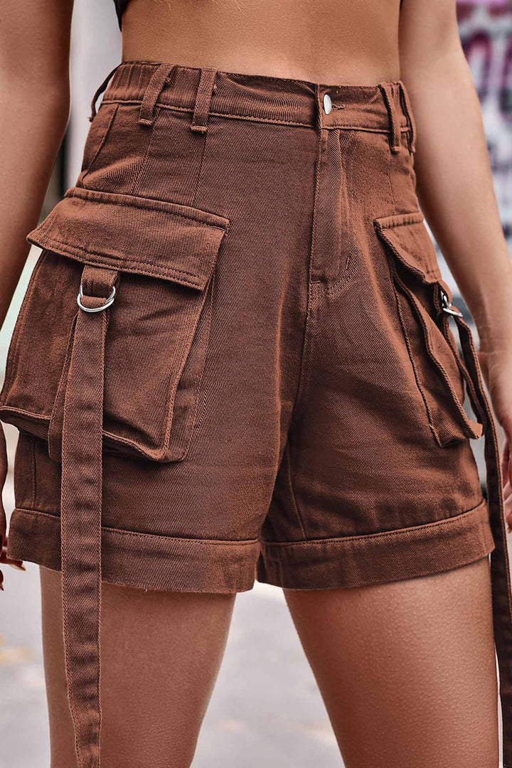 Yara – Cargo Denim Shorts met Elastische Taille