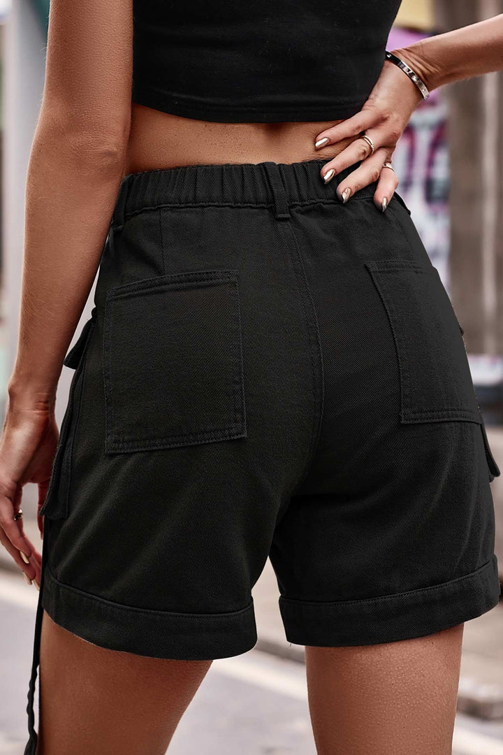 Yara – Cargo Denim Shorts met Elastische Taille