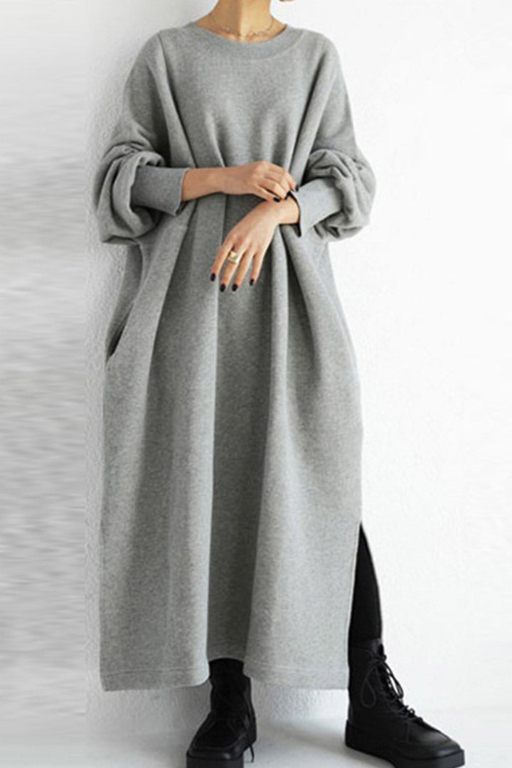 Elin – Sweatshirt Midi Jurk met Split en Ronde Hals