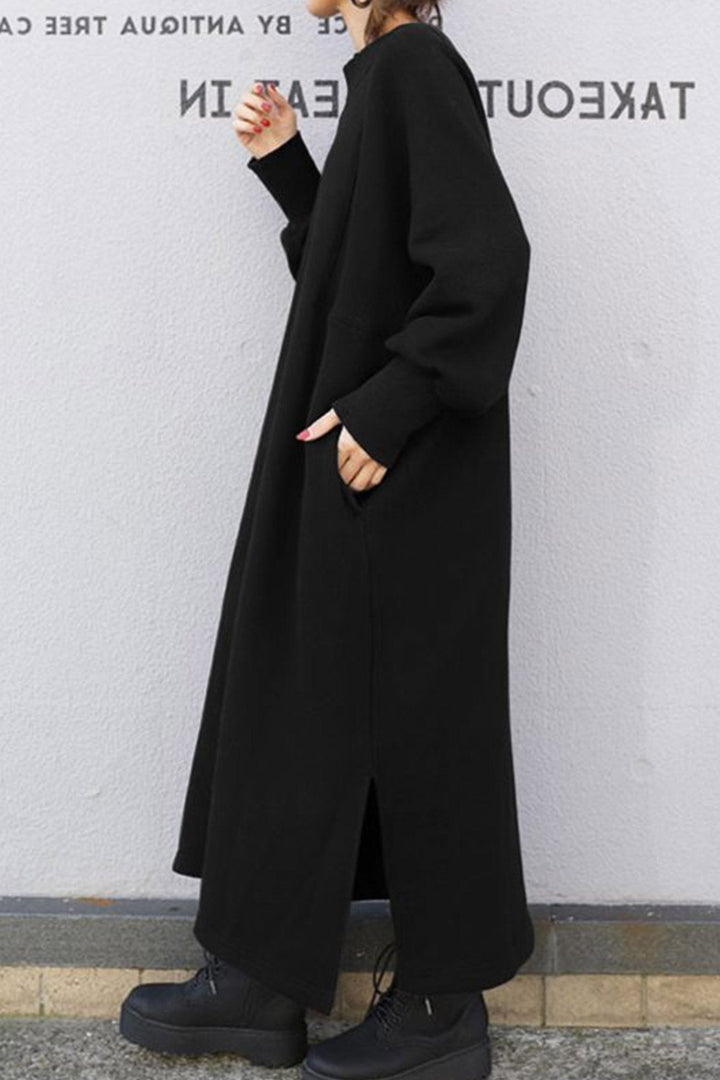 Elin – Sweatshirt Midi Jurk met Split en Ronde Hals