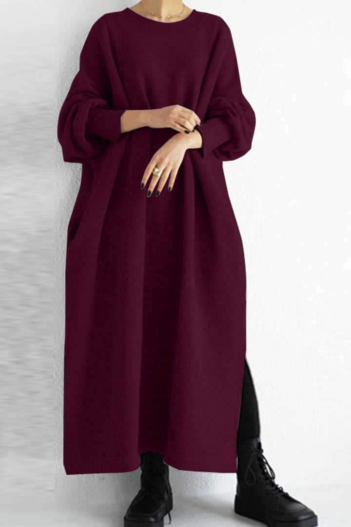 Elin – Sweatshirt Midi Jurk met Split en Ronde Hals